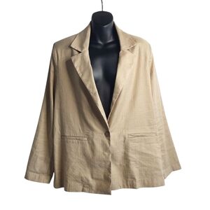 Level 99 Blazer Jacket Womens Linen Honey Bronze One Button Size Medium